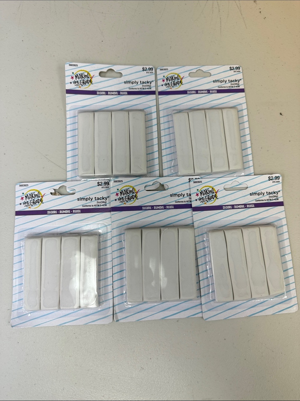 Making the Grade Simply Tacky White Reusable Adhesive Strips - Bundle of 5 packs
